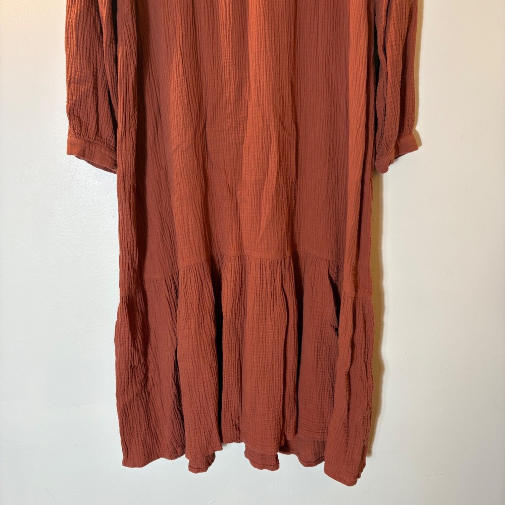 7 For All Mankind Tiered Cotton Gauzy Midi Dress Size Small Burnt Orange - Picture 4 of 8